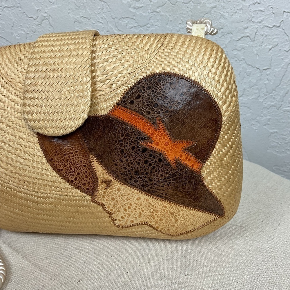 Women’s Vintage Straw Clam Shell Purse Lady Profile Decoration Cord Strap - Picture 5 of 12